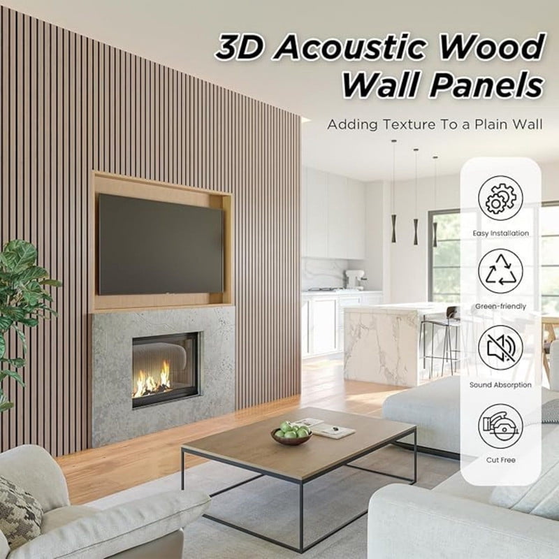 Easy4Home 94.5" x 23.62" Acoustic Wood Slat Wall Panels Soundproof Wooden Wall Panels 1 Pack, Walnut
