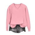thumbnail image 5 of Top for Women Long Sleeve V Neck Solid Color Loose Sweatshirt Pink L, 5 of 6