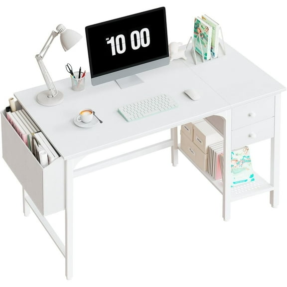 JEZWX 40" White Small Desk with Drawers for Home Office
