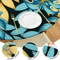 thumbnail image 3 of Waterproof Round Tablecloth with Vibrant Hawaiian Floral and Jungle Leaves Design, Elastic Edge Fit, Backing for Heat Resistance, Ideal for Picnic, Camping, Indoor Use, 3 of 3