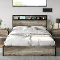 thumbnail image 4 of Papajet Full Size Bed Frame with Lift Up Storage, Wood Platform and Charging Station, Rustic Grey, 4 of 7
