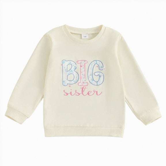enyan Big Sister Little Sister Matching Outfit Newborn Baby Girl Long Sleeve Romper Toddler Girl Pullover Top Sweatshirt(White,3-4 Years)