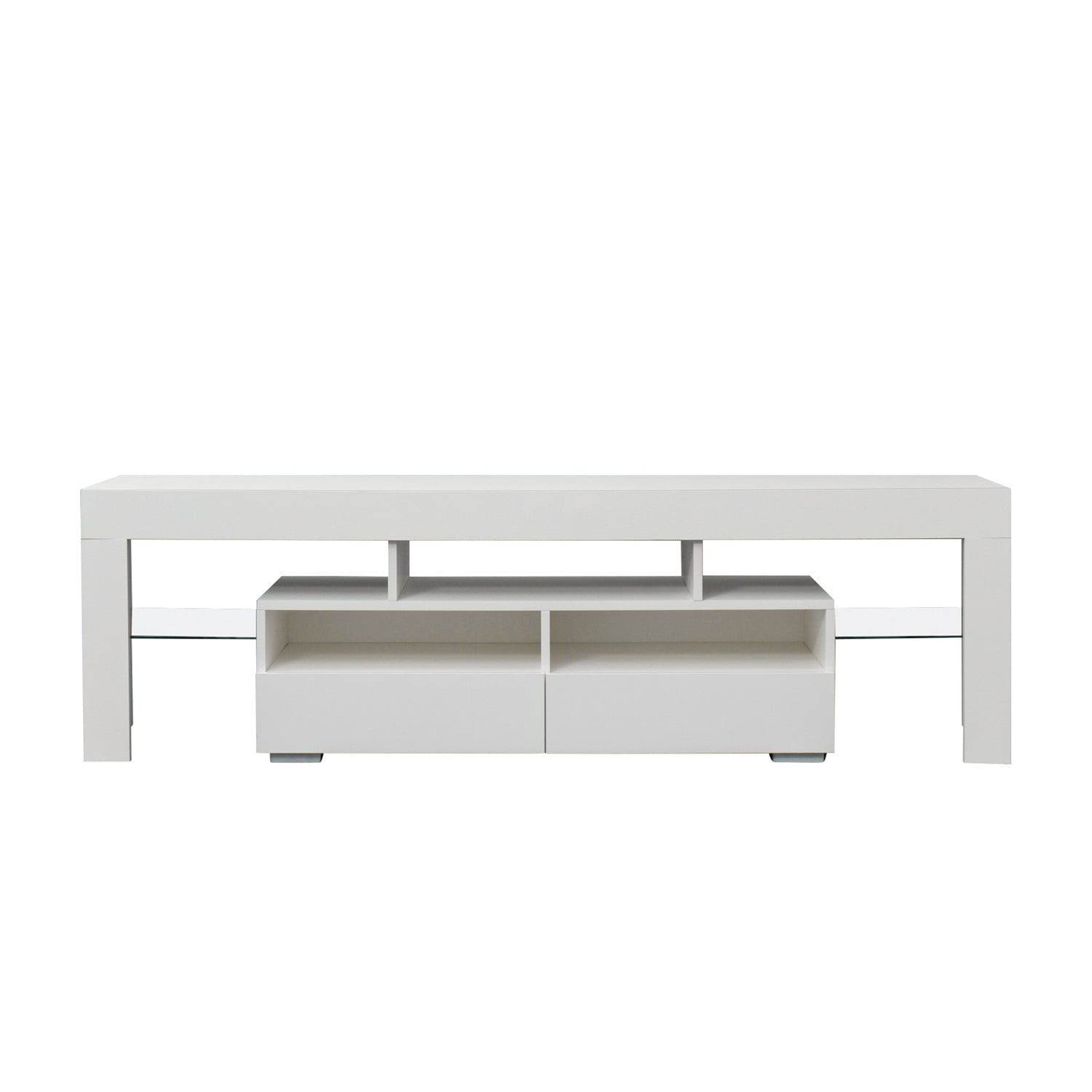 Kadyn LED Light TV Stand with Remote, Living Room Entertainment Center TV Stand with 2 Drawers & 2 Open Shelves, Particle Board TV Stand Cabinet with 20-color RGB LED lights, White Kadyn LED Light TV Stand with Remote, Living Room Entertainment Center TV Stand with 2 Drawers & 2 Open Shelves, Particle Board TV Stand Cabinet with 20-color RGB LED lights, White