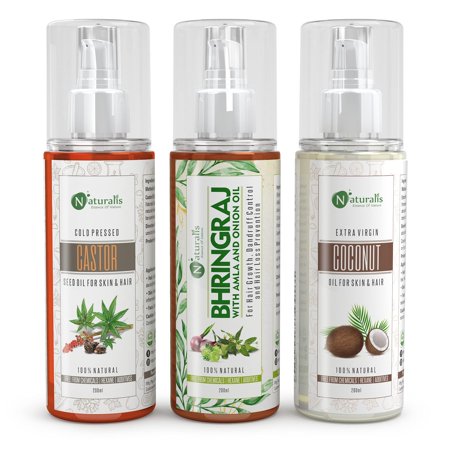 Naturalis Essence Of Nature Trio Of Cold Pressed Castor/Bhringraj/Coconut Oil For Skin & Hair (200Ml Each)