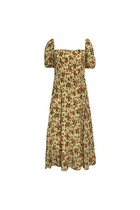 Pre-Owned Reformation Meadow Dress in Beige Viscose