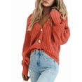thumbnail image 2 of Women'S Chunky Knit Open Front Sweater Long Sleeve Button Loose Short Cardigan Outerwear Coats Orange Red XL, 2 of 6
