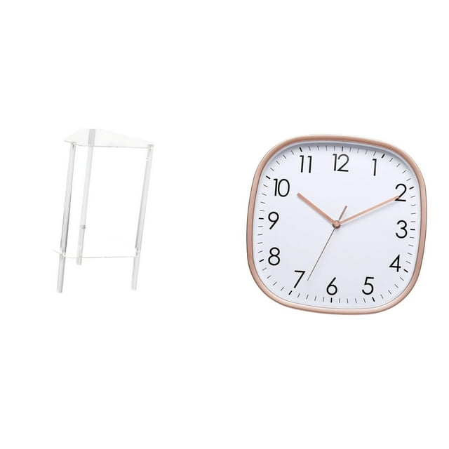 Mesita de noche,Mesa auxiliar de acrílico transparente,mesa auxiliar transparente de 2 niveles,Mesa pequeña de acrílico,mesita de noche pequeña,compacta,Reloj de pared,Reloj de pared