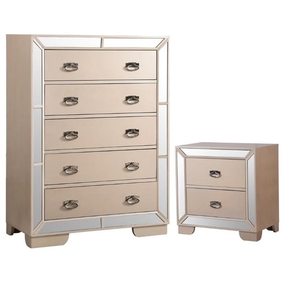 Home Square 2-Piece Set with 5-Drawer Chest & 2-Drawer Nightstand in Pearl
