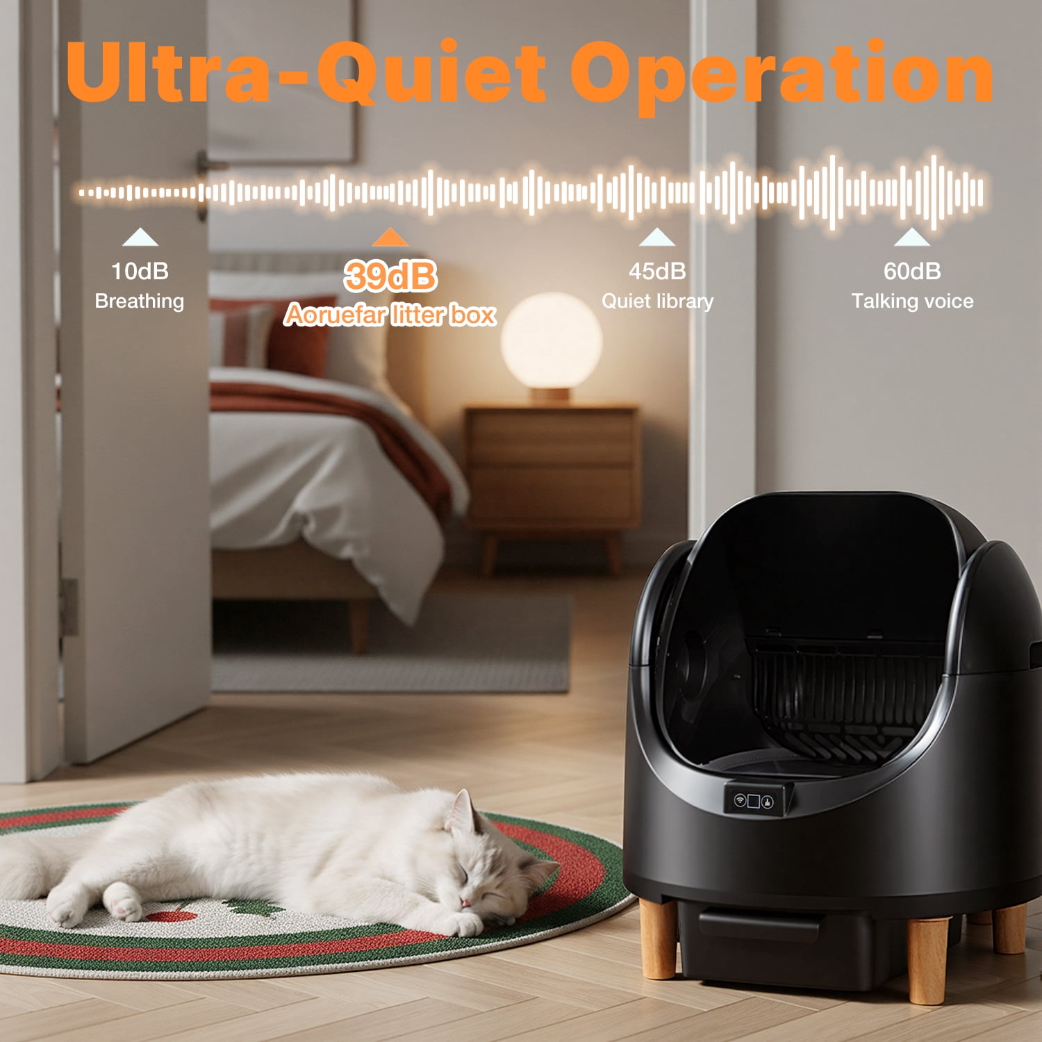 Self Cleaning Cat Litter Box, Open-Top Large Automatic Cat Litter Box with APP Control, Odor-Free Waste Disposal, Black