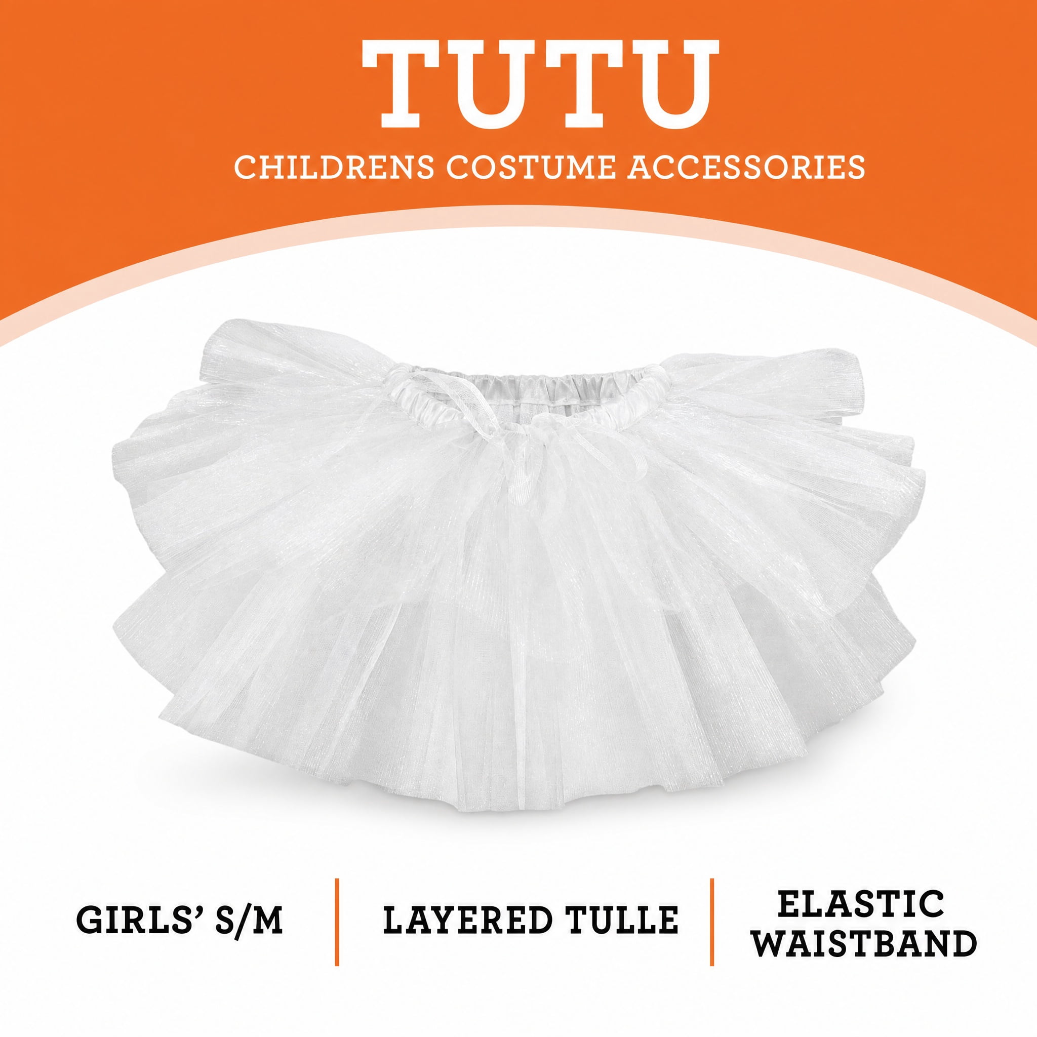 Tutu Costume Accessory for Children, White, S/M, Halloween by Way To Celebrate