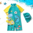 thumbnail image 2 of JAJAHO One Piece Swimsuits Boys Bathing Suit With Matching Swim Cap Cartoon Dinosaur Printed Toddler 2 Piece Set Kids 1-6 Years Cozy Swimwear, 2 of 5