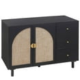 thumbnail image 7 of Tcbosik 3-Drawers Storage Cabinet, Accent Cabinet with 2 Rattan Doors, Modern Sideboard Buffet Cabinet with Adjustable Interior Shelves for Living Room (Black), 7 of 7