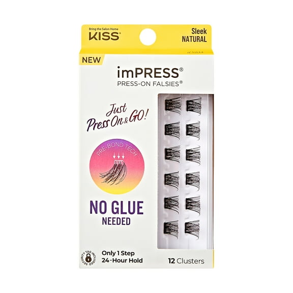 KISS imPRESS Falsies Press On Self Adhesive Eyelashes, Sleek, Black, 12 Lash Clusters