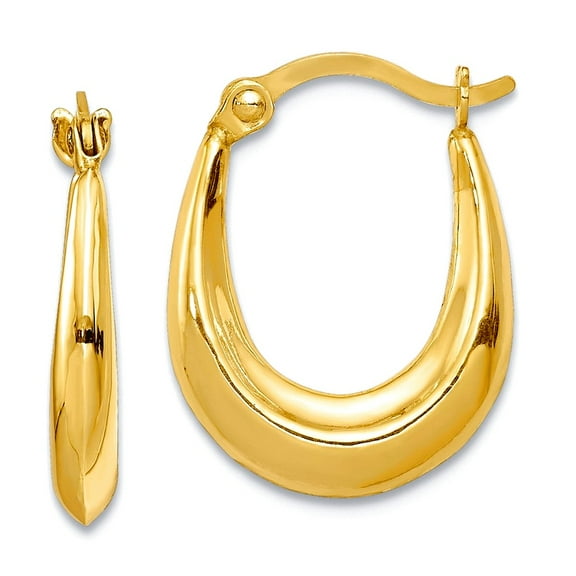 10k Yellow Gold Polished Hinged post Hollow Hoop Earrings 15x12mm Wide 3mm Thick Hoop Earring for Women