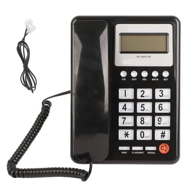 Teléfono fijo con cable KXT8001CID para escritorio, hogar, hotel, con pantalla LCD, función de remarcación FSK DTMF (negro)