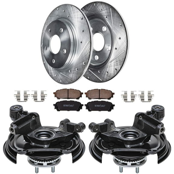 Detroit Axle - Rear Steering Knuckles Hub Drilled and Slotted Brake Rotors Ceramic Pads Replacement for 2004-2008 Subaru Forester - 6pc Set