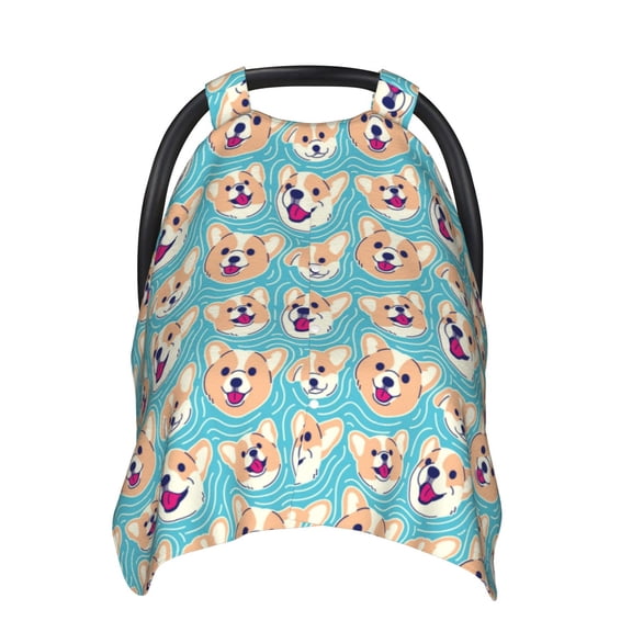 Naloa Cute Corgi Head Baby Car Seat Cover, Breathable Baby Carrier Cover, Multiuse Baby Carrier Cover & Nursing Breastfeeding Cover