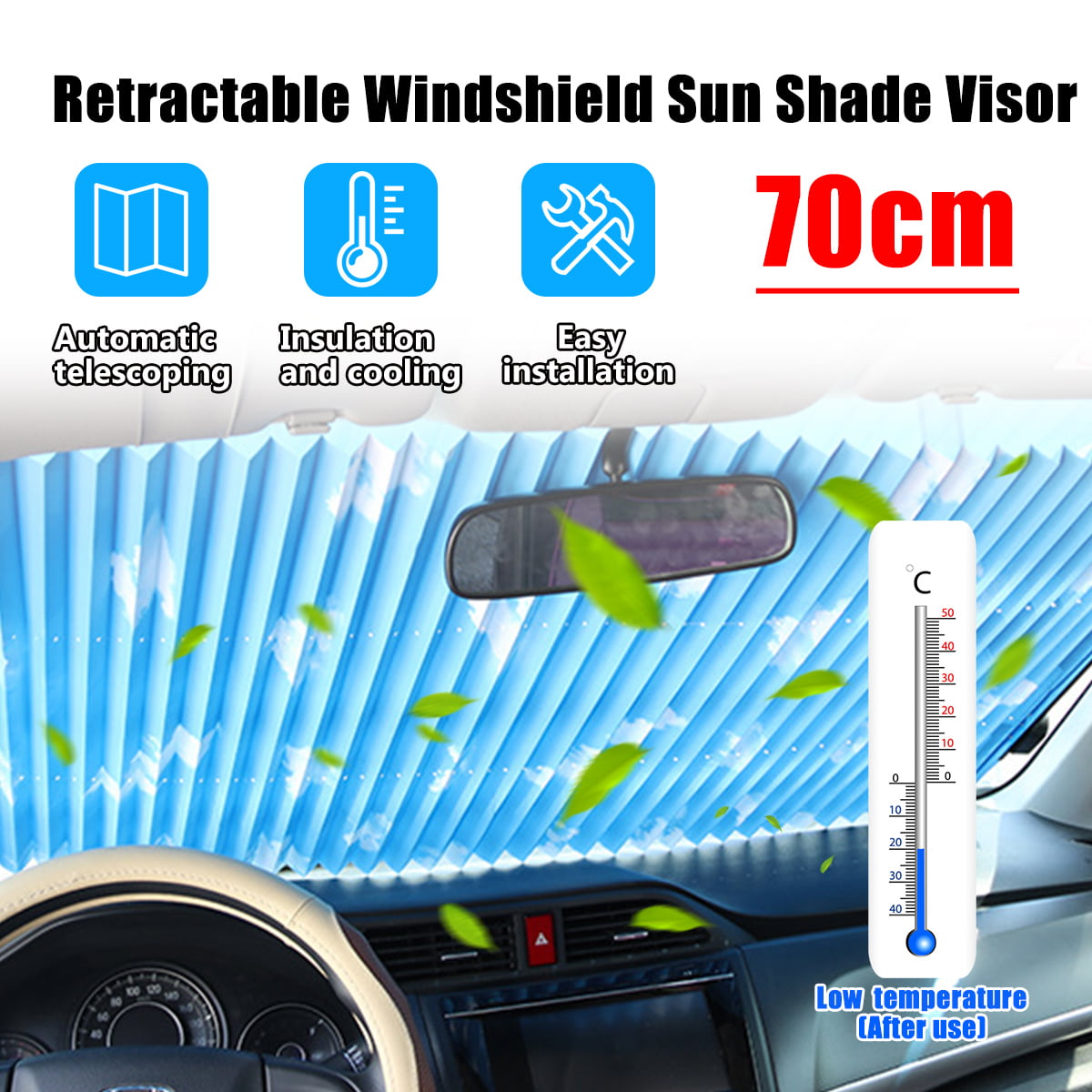 Car Retractable Windshield Visor Sun Shade Folding Block Visor Cover with Sucker