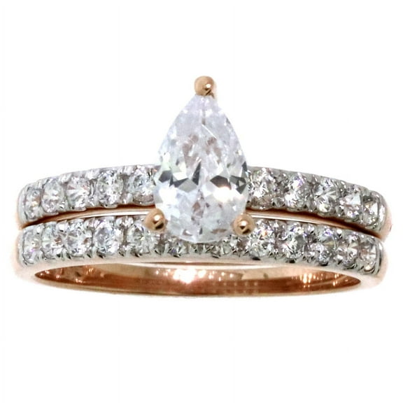 Jay Heart Designs 10K Rose Gold Pear Solitaire Simulated White Diamond Bridal Engagement Set