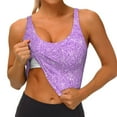 thumbnail image 4 of Haiem Lilac Glittering Pattern Womens Sports Bra - U Neck Padded Low Impact Yoga Bra Workout Crop Top Gym Moisture-Wicking Workout Vest -, 4 of 9