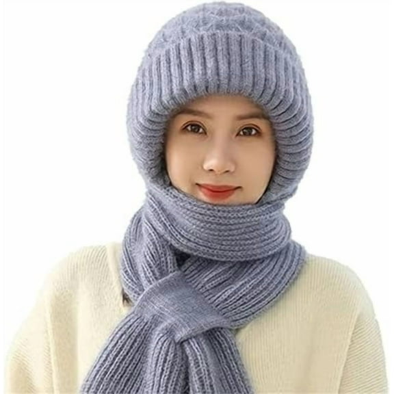 Integrated Ear Protection Windproof Cap Scarf, Winter Warm Knitted Hat Scarf, Thickened and Warm Knitted Hat Scarf for Women