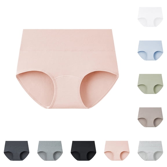 Womens Cotton High Waisted Underwear Full Coverage Panties Ladies Briefs Light pink L
