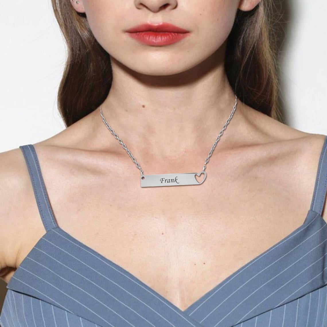Personalized Birthday Day Gift for Wife Mom Women's Heart Bar Name Necklace Stainless Steel Gift for Girlfriend Fiancee Engravable Couples Free Gift Box Ships Next Day