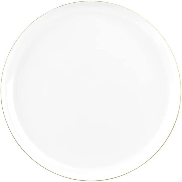 White with Silver Rim Organic Round Plastic Dinner Plates (10.25)