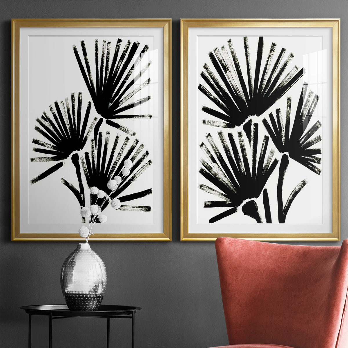 Wexford Home Fan Brush I Premium Framed Print, 18.5" x 24.5" - Ready to Hang, Gold (Set of 2)