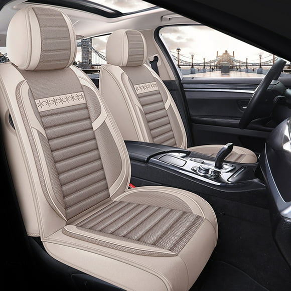 Leadwolf Car Seat Covers Full Set for Honda for CR-V 1997-2019 5 Seats Compatible Airbag Leather Waterproof Front Rear Cushion Protector Full Set Beige