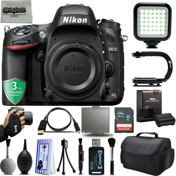 nikon d610 24 3mp 1080p fx dslr camera w 3 2 lcd 6 fps wi fi gps ready built in flash 64gb sd card and 15 piece starter bundle including