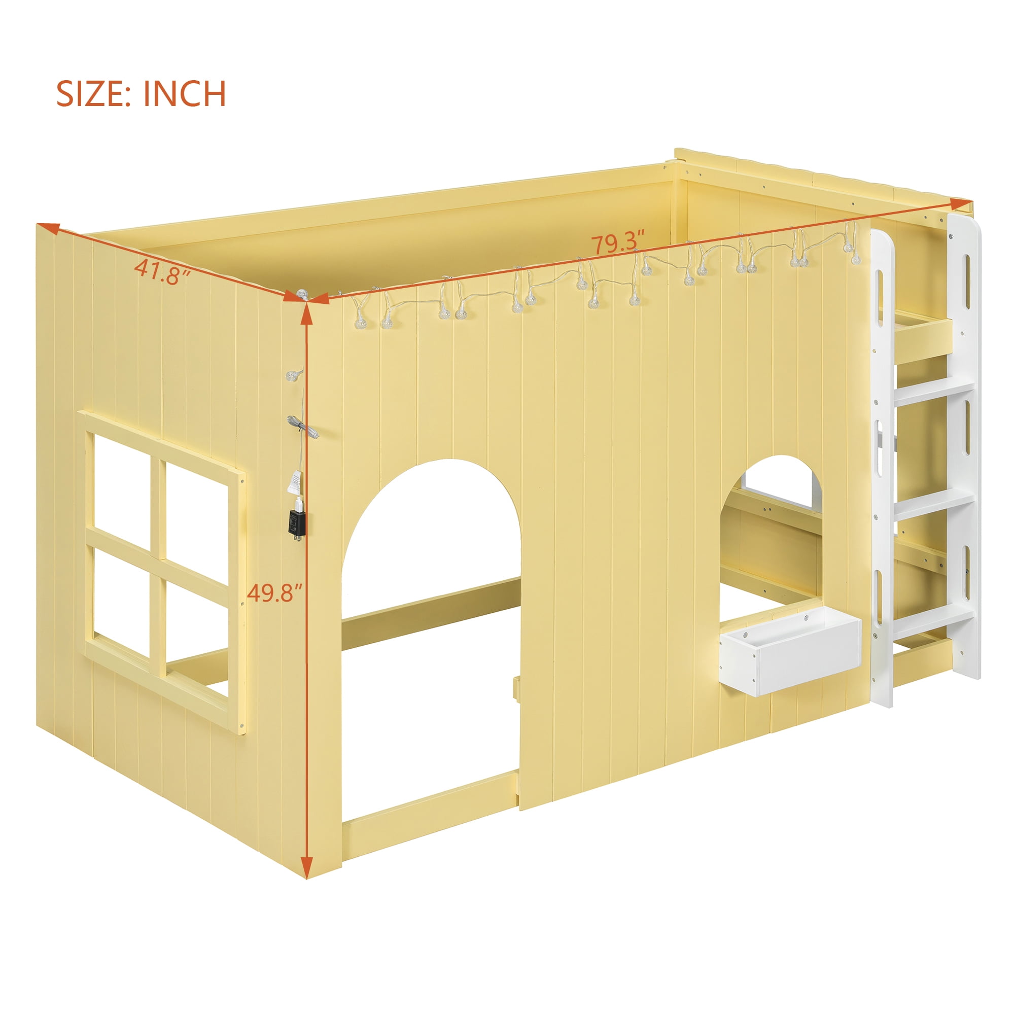 Mintazer Twin House Loft Bed with LED Lights, Kids Playhouse Bed with Ladder, Yellow