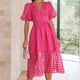 thumbnail image 3 of Vestido casual de mujer Vestido de verano de cintura alta Puff Manga corta con cuello en V Vestido de mujer FLhrweasw Nuevo, 3 of 7