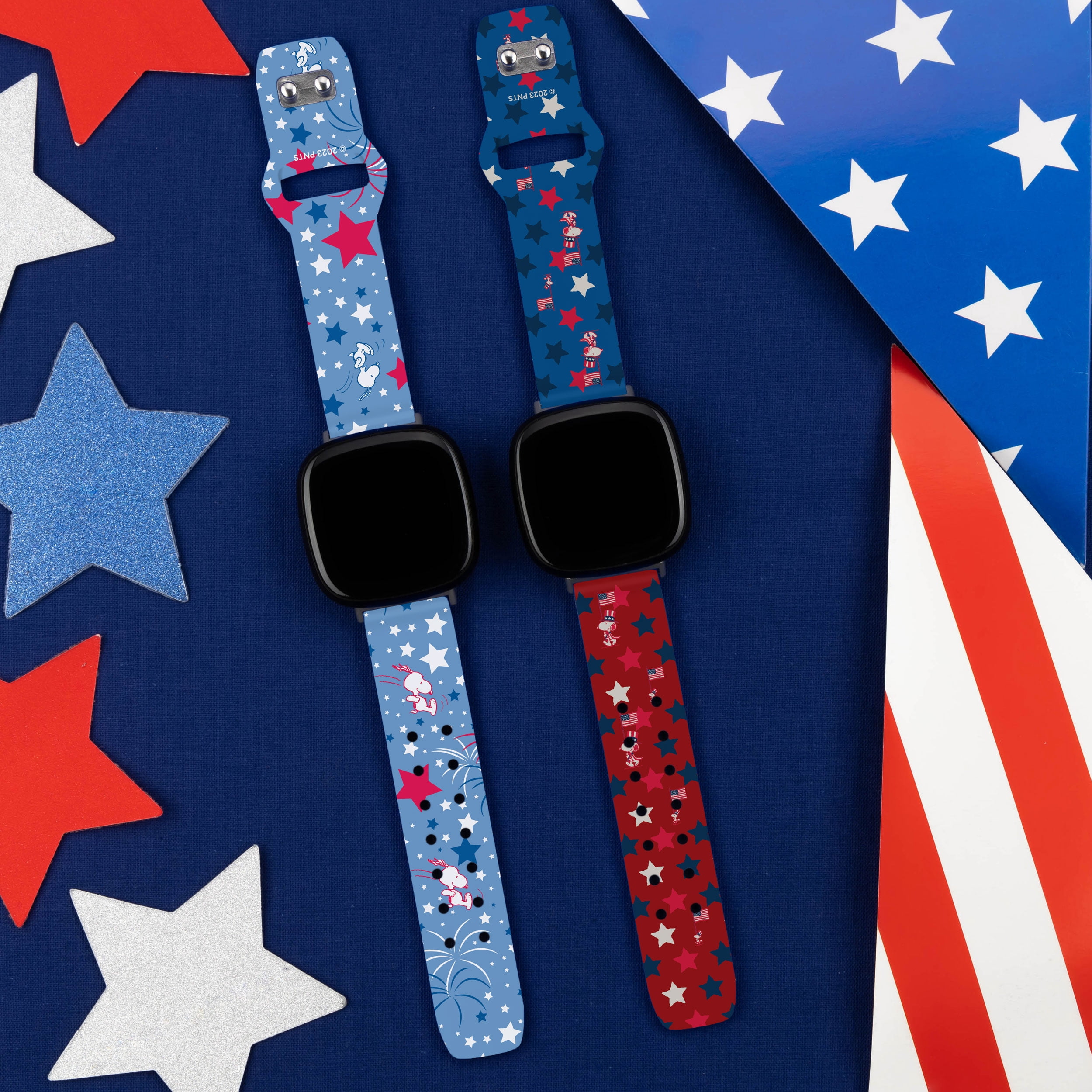 Peanuts Patriotic HD Unisex Watch Band Compatible with FitBit Versa 3 & Sense (20mm Short Red White & Blue) by Affinity Bands