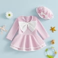 thumbnail image 2 of ZXLBBD Girls' Swimwear Toddler Baby Bow One Piece Romper with Hat Bathing Suit Kids Rash Guard Lightweight Vacation Outfit, 2 of 7