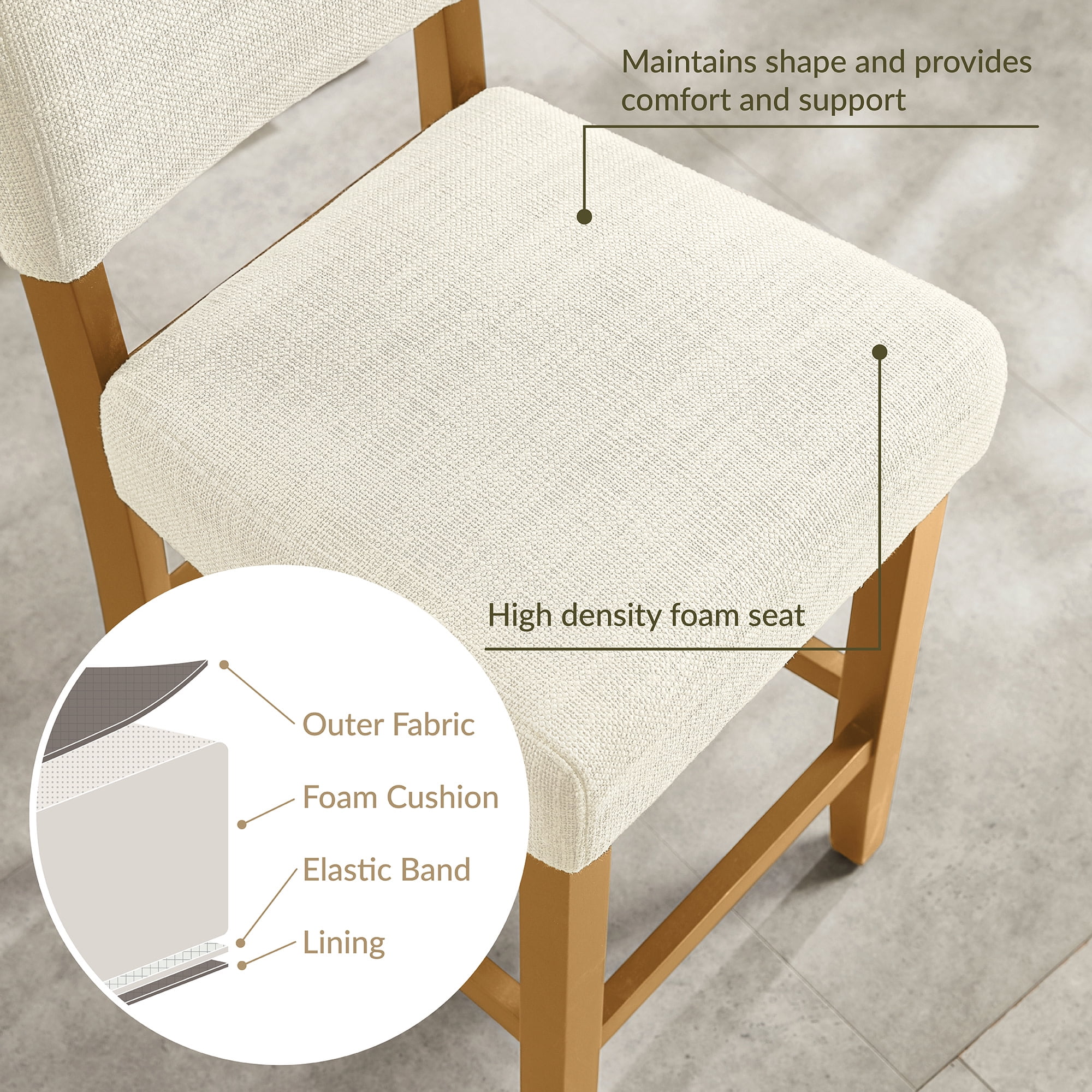 Solid Wood Counter Stool with Upholstered Back and Seat, 36-39 in. Counter Height, Set of 2