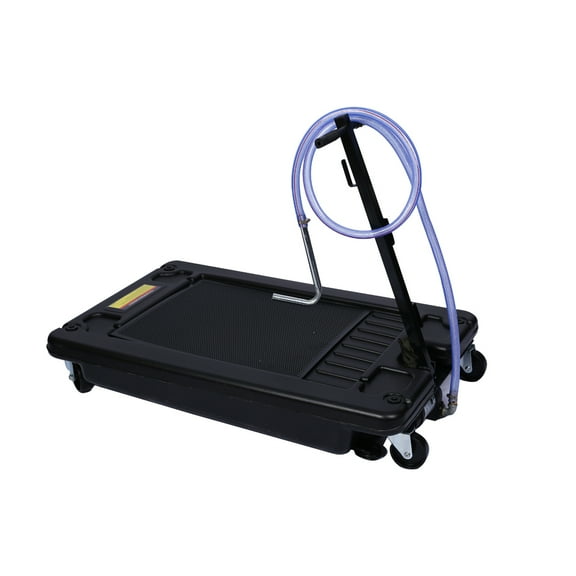 Low Profile Oil Drain Pan, 17 Gallon Electric Oil Drain Pan with 110V Electric Pump & 7 Ft Hose, T Folding Handle, Oil Drain Cart for Trucks, Buses, RVs and Other Automobiles