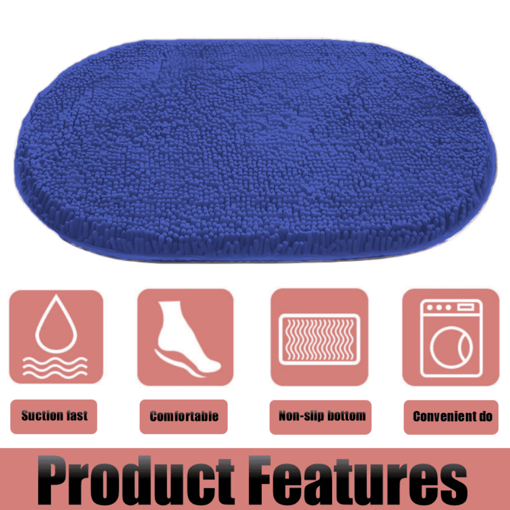 MK Gdledy Chenille Oval Bath Rug 20x32, Rubber Backing Quick Dry Washable Microfiber Mats，Dark Blue