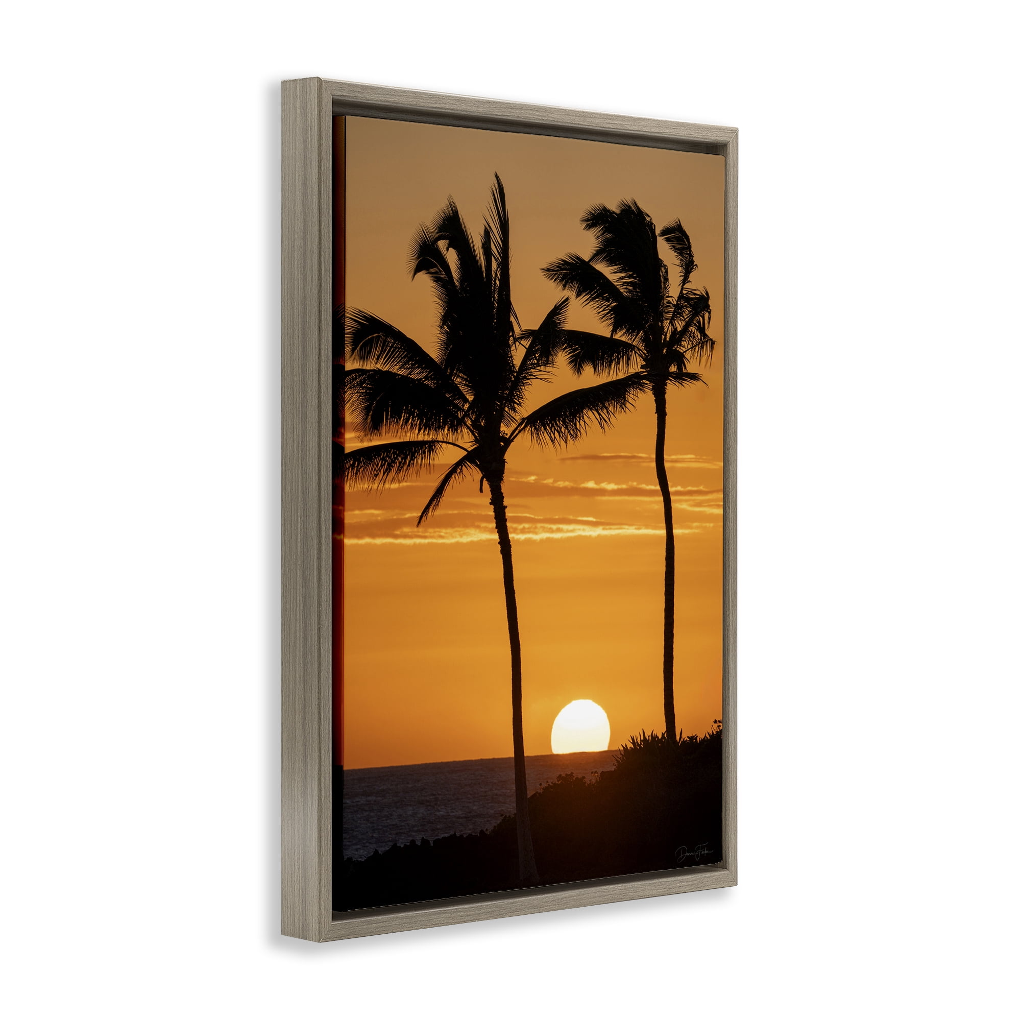 Stupell Industries Sunset Through Palm Trees Brown Framed Floater Canvas Wall Art, design by Dennis Frates