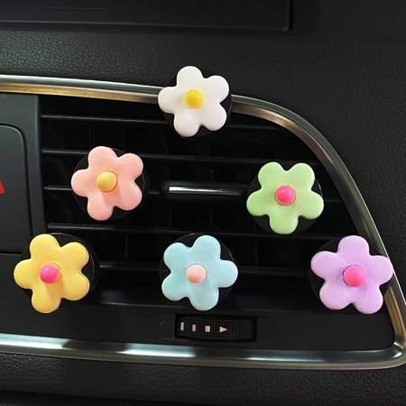 6 Pieces Daisy Flower Air Vent Clip Cute Car Air Freshener Clip Boho Car Diffuser Vent Clip Colorful Car Air Outlet Decorations Charm Car Inter Decor Accessories for Girls Women