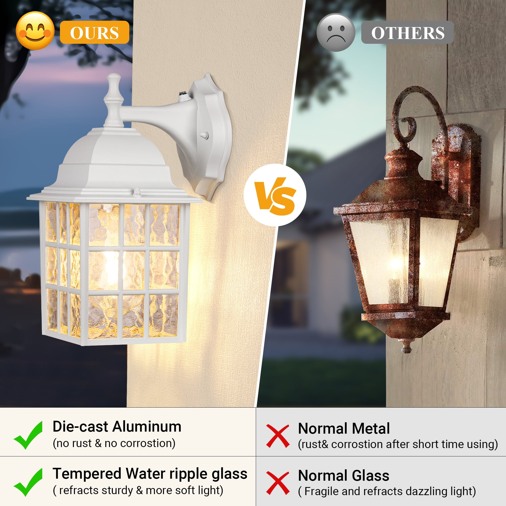 Dusk to Dawn Outdoor Wall Lights, Sensor Exterior Lights, Waterproof Porch Lights for Garage, Front Door (Set of 2)