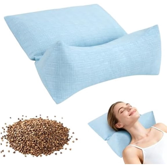 3-in-1 Detachable Buckwheat Hull Pillow, Adjustable Neck Pillows for Pain Relief, Ergonomic Cervical Support Pillow, Multifunctional Pillows for Back And Side Sleeper in Bed Or at Office, Blue