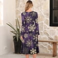 thumbnail image 4 of Women's Christmas Printed Fashionable Loose Round-Neck Dress, Holiday Print, Casual Wear, Retro Style, Comfort Fit, Everyday Dress, Festive,Purple,L, 4 of 5