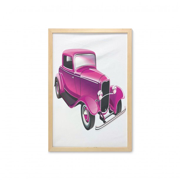Hot Pink Wall Art With Frame Vintage Muscle Car Illustration Retro Revival Vehicle Engine American Printed Fabric Poster For Bathroom Living Room 23 X 35 Magenta Fuchsia Black By Ambesonne Walmart Com