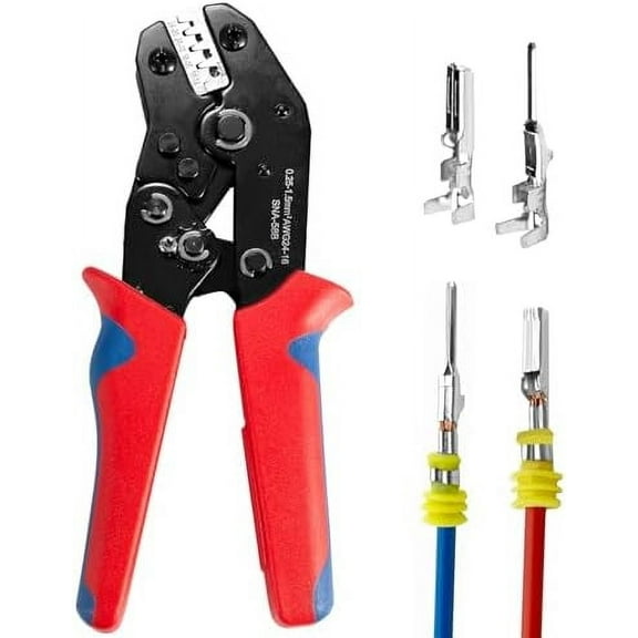 Wire Crimping Tool with Ratchet, Ratchet Wire Crimper Tool for Open Barrel Terminal Connectors, Electrical Crimping Tool for Molex Style Deutsch DELPHI AMP Dupont TYCO Terminals, 24-14 AWG
