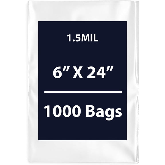 Multiple Sizes Clear Flat Poly Bags - 6"x24" & (1000 Bags) 1.5Mil Flat Open Top Plastic Packaging Packing | Flexible and Durable Plastic Bags | Low-Density Polyethylene (LDPE)