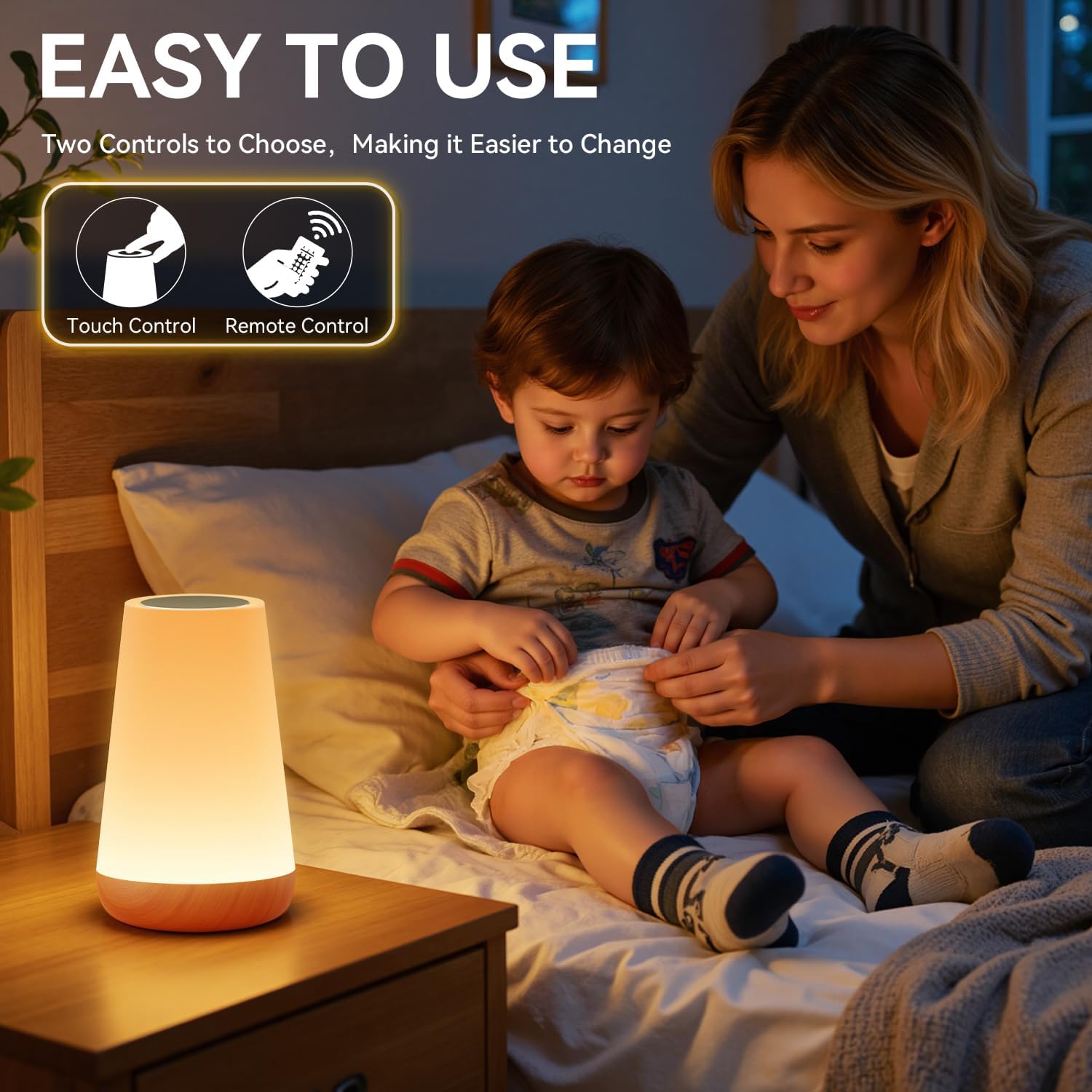 LED Night Light Bedside Lamp Touch and Remote Control Dimmable Tabletop 13 RGB Colors Changing 5 Brightness Adjustable Recharable Portable Lamp for Baby Kids Nursery Bedroom Bathroom Camping
