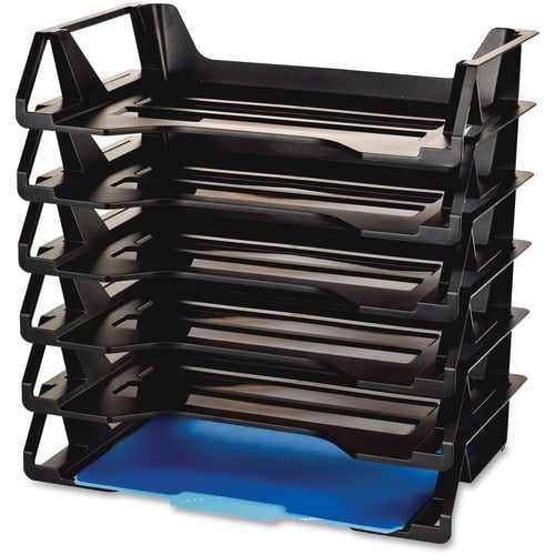 OIC Side Loading Letter Trays 6 Tier(s) - 15' Height x 15.1' Width x 8.9' Depth - Recycled - Black - Plastic - 6 / Pack