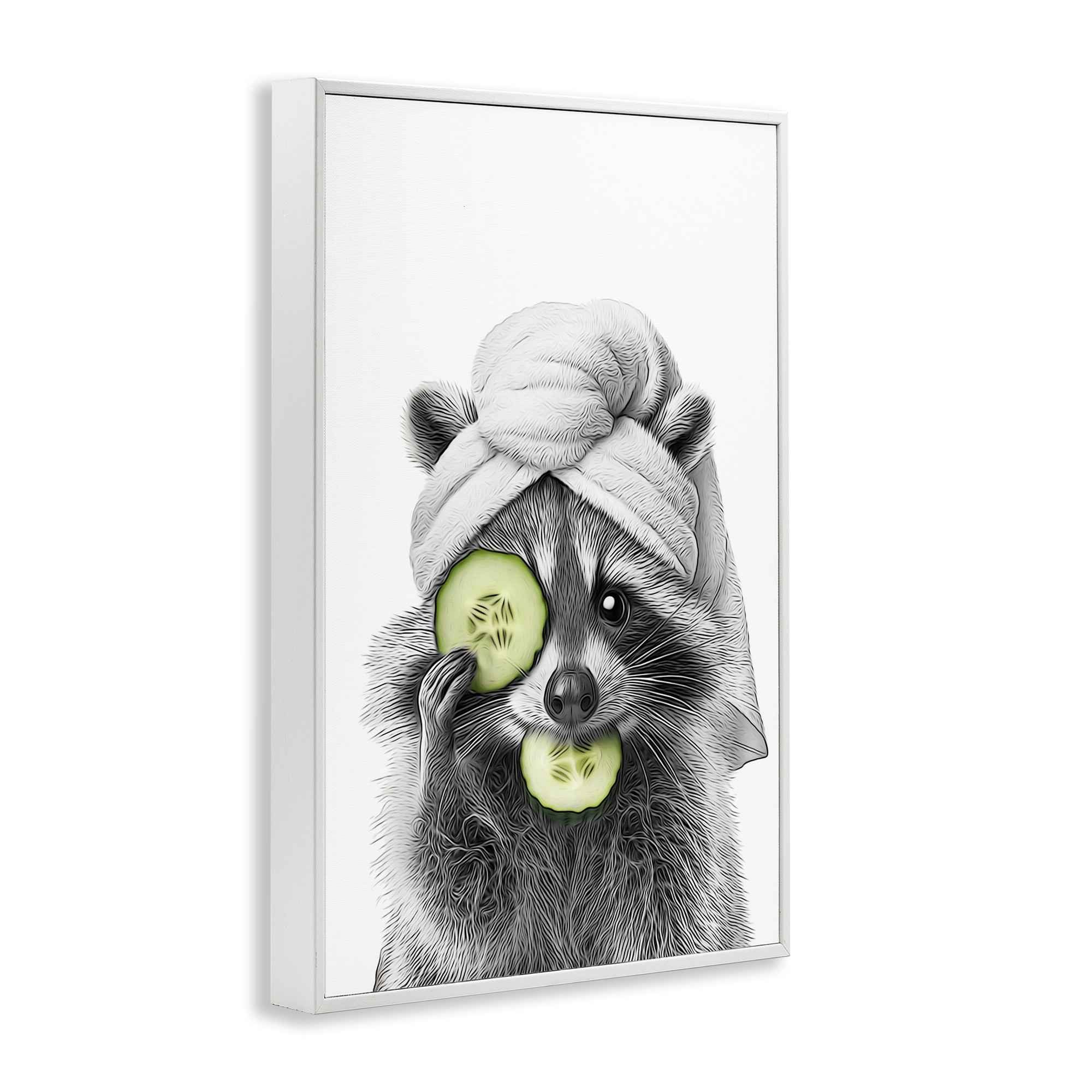 Stupell Industries Raccoon Spa Day Typography Painting White Framed Art Print Wall Art, 16 x 24