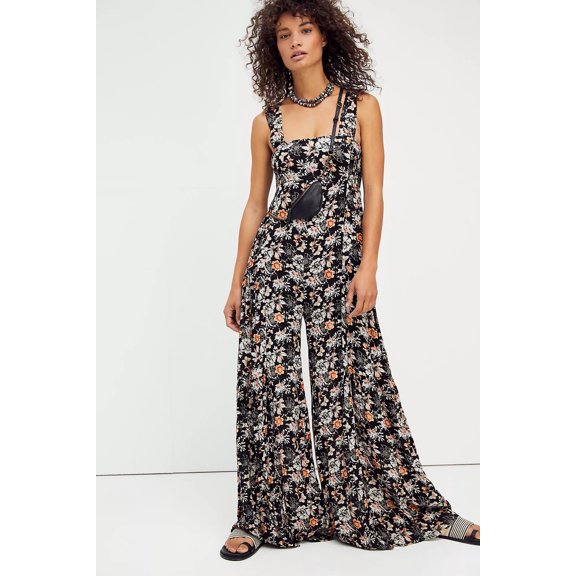 Pants for Women Summer Women's Floral Bib Jumpsuit Lazy Loose Wide Leg Trousers